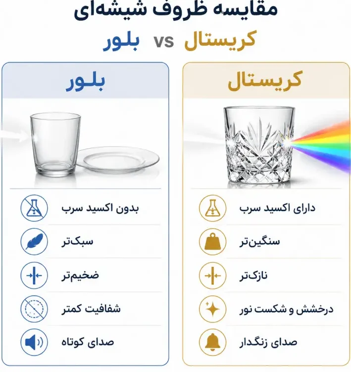 مقایسظروف کریستال و شیشه و بلور